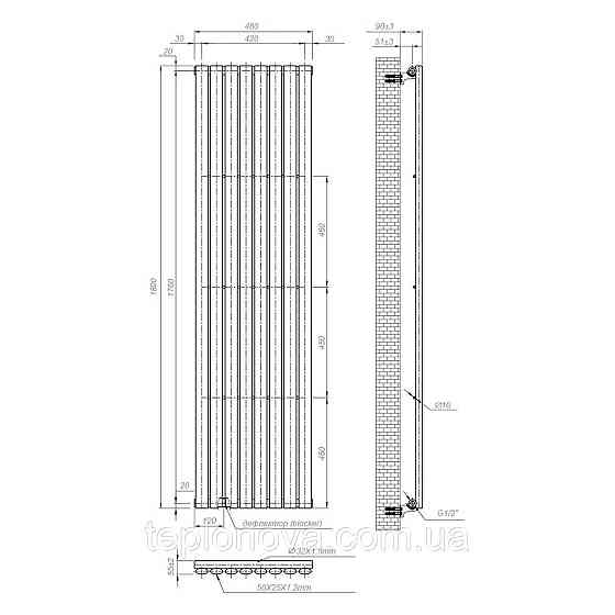 Вертикальный радиатор Ellipse 480х1800-8, anticor, черный муар Черновцы