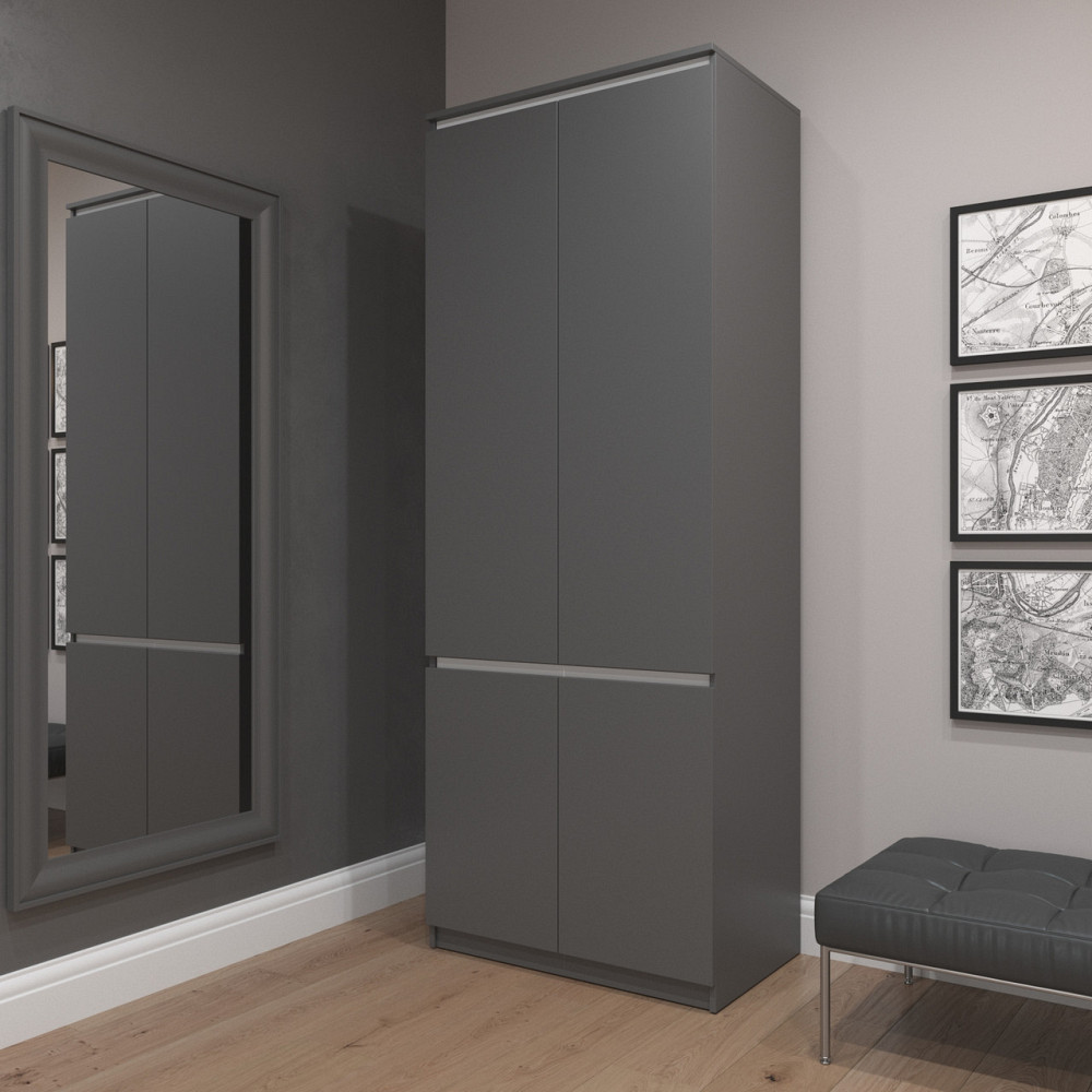 Шкаф для одежды VAYS R-10 Антрацит-Белые планки, с полками и штангой, без ручек, ЛДСП, 80×50×211 см - для спальни, гостиной, прихожей Львов - изображение 1