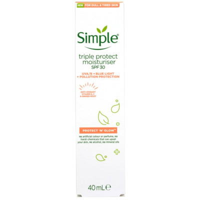 Крем для лица Simple Protect & Glow Тройной защиты с SPF 30 Увлажняющий 40 мл (8717163866900) Винница - изображение 3