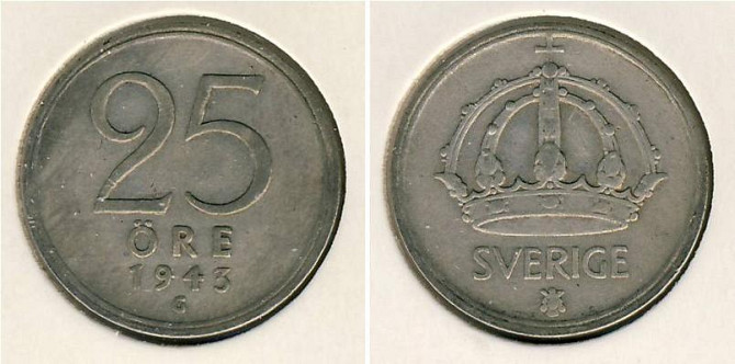 Швеція 25 ере 1943 рік (срібло) Полтава - фото 1