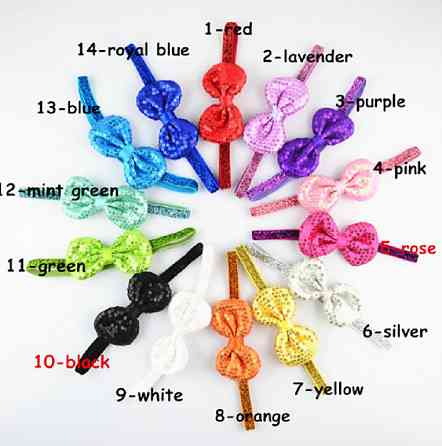 Дитяча срібляста пов'язка з паєтками - бант 9*5 см, окружність 38-50см Київ