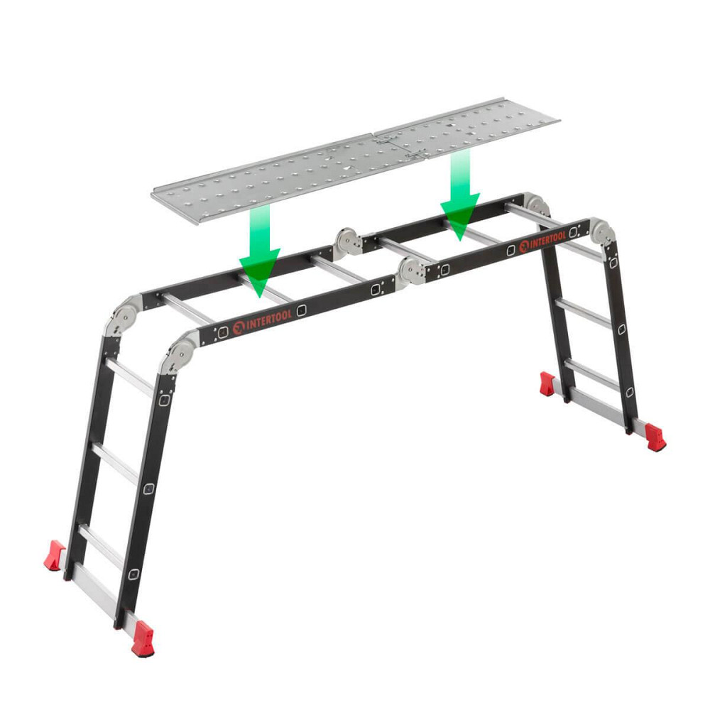 Драбина багатофункціональна трансформер, 4×3 сходинки, сталевий профіль, 3,38 м, 150 кг INTERTOOL LT-0023 Киев - изображение 9