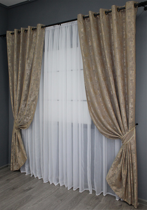 Комплект штор на люверсах VR-Textil Жаккард Sultan YL № 1207ш Капучино 150х250 см 2 шт (37-0058) Киев - изображение 3