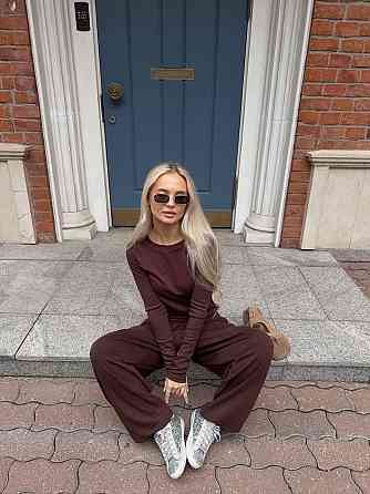 Женский стильный повседневный костюм двойка микродайвинг Шоколад, 44/46 Одесса