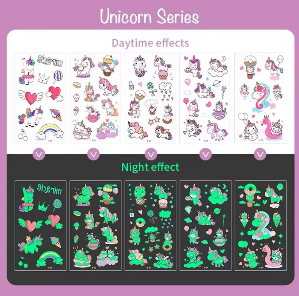 Дитячі тимчасові тату перекладні, флуоресцентні тату для дівчинки, водостійкі тату, що світяться, 15 Київ - фото 2