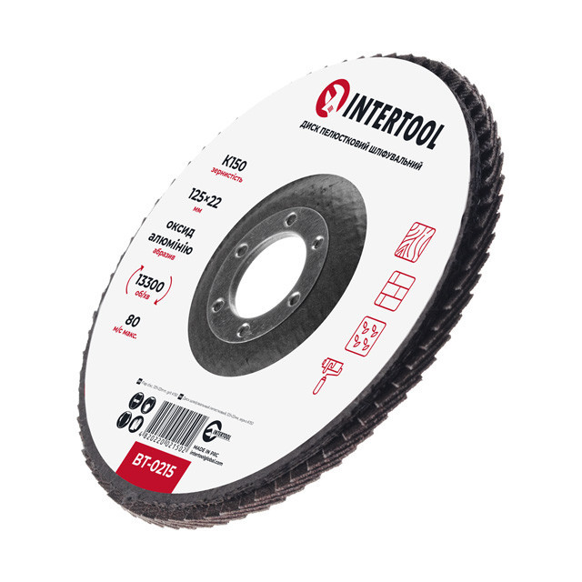 Диск шліфувальний пелюстковий, 125×22 мм, зерно K150, 13300 об/хв INTERTOOL BT-0215 Київ - фото 3