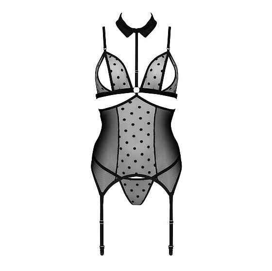 Корсет з відкритими грудьми Passion DOMINICA CORSET S/M black, пажі для панчіх, стрінги Sex Aura Київ