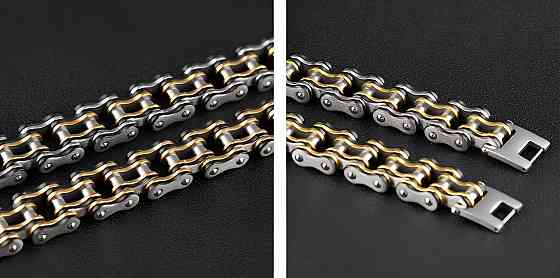 Чоловічий браслет RESTEQ із нержавіючої сталі у вигляді мотоциклетного ланцюга, чорно-золотий Київ