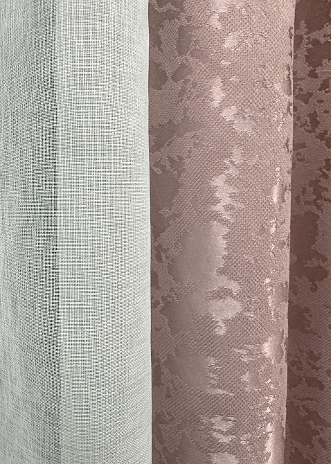 Комплект штор VR-Textil Лен Мрамор 200х270 2шт и Тюль 600х270 1716ш-1276т Пудровый с белым 71-012/7 Киев - изображение 7