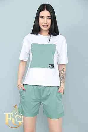 Двокольоровий костюм з шортами "Numb" оптом | Батал | Розпродаж моделі Фісташковий, 50-52 Київ