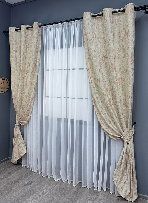 Комплект штор на люверсах VR-Textil Бархат Афина № 1538ш Молочный с терракотовым 100х250 см 2 шт (37-0156) Киев - изображение 3