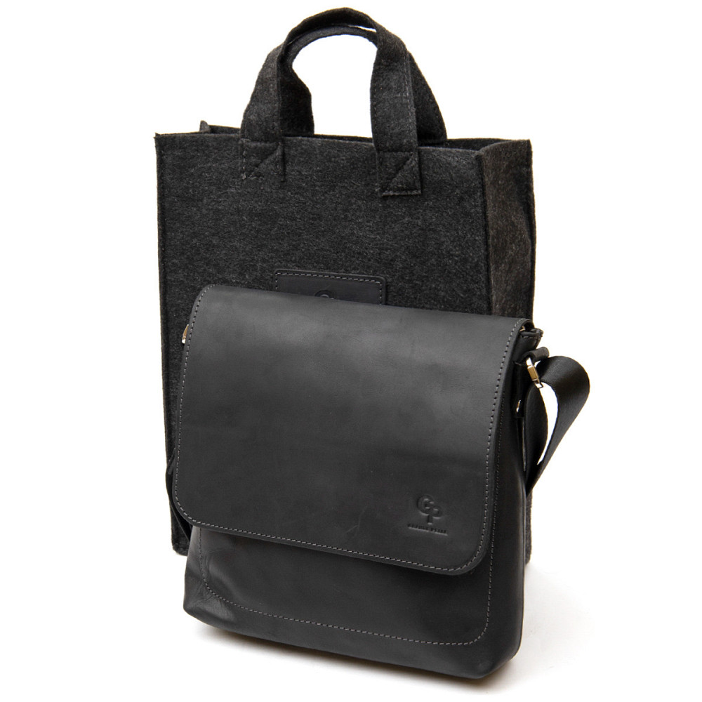 Практична шкіряна чоловіча сумка GRANDE PELLE 11431 Чорний Київ - фото 4