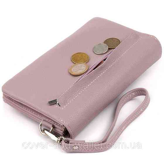 Пудровый длинный женский кошелек-клатч из натуральной кожи ST 023 Pink Киев