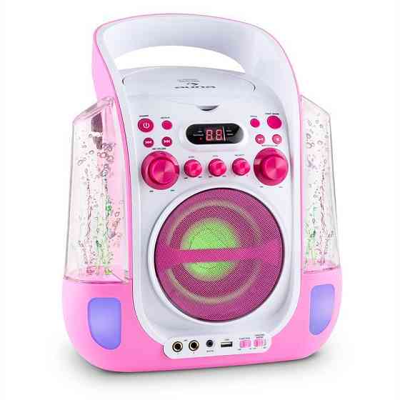 Караоке-система Kara Liquida CD USB MP3 струмінь води LED 2 мікрофони мобільний Рожевий (Німеччина, читати Рівне