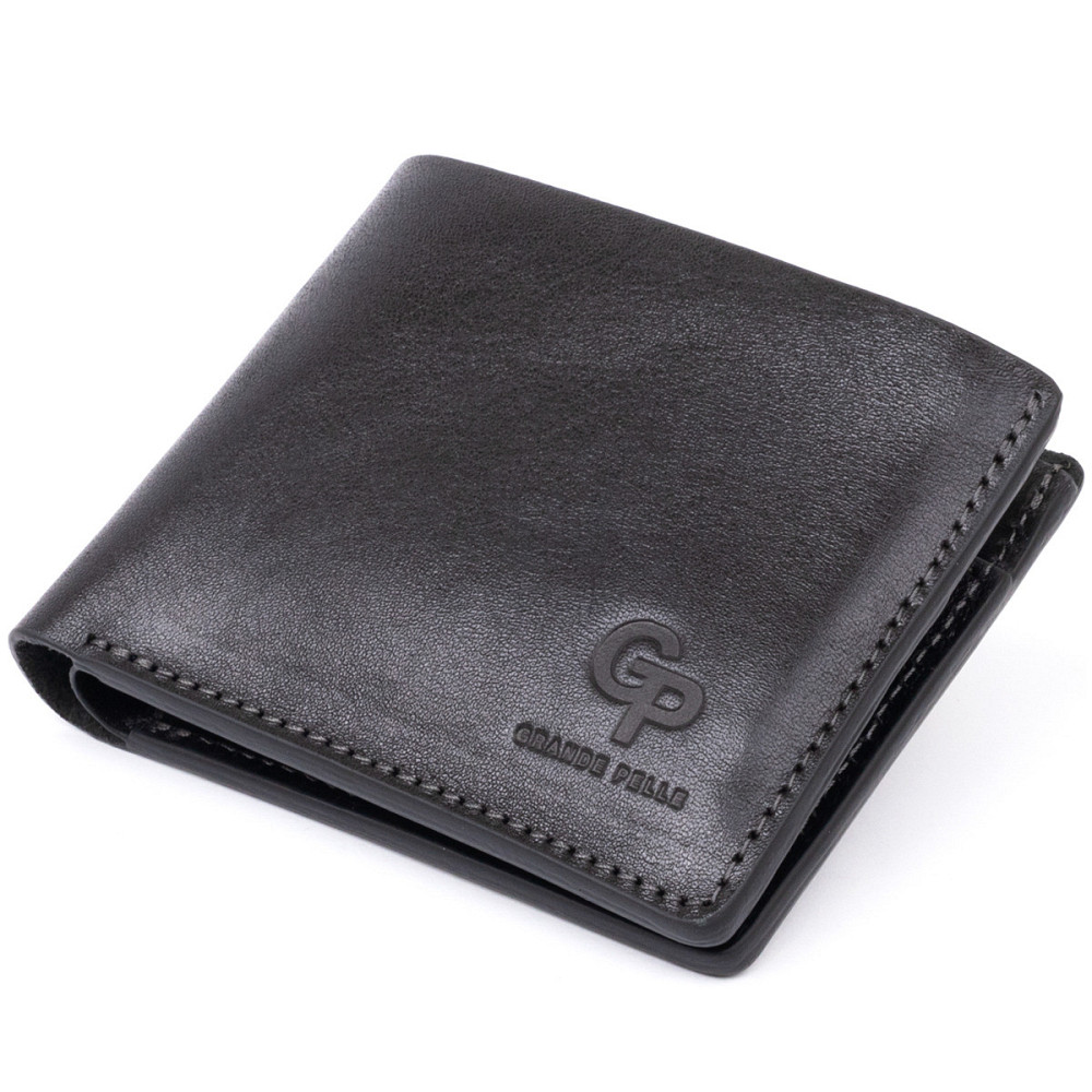 Портмоне вертикальное с круглым магнитом на два отделения Черное (GRANDE PELLE) Киев - изображение 11