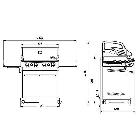 Газовий гриль SANTOS S-418 Black, з бічним і заднім пальниками, чорний 900297 Код: 010957 Рівне