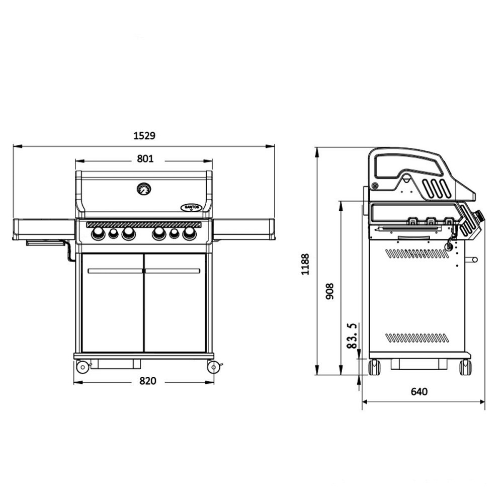 Газовий гриль SANTOS S-418 Black, з бічним і заднім пальниками, чорний 900297 Код: 010957 Рівне - фото 2