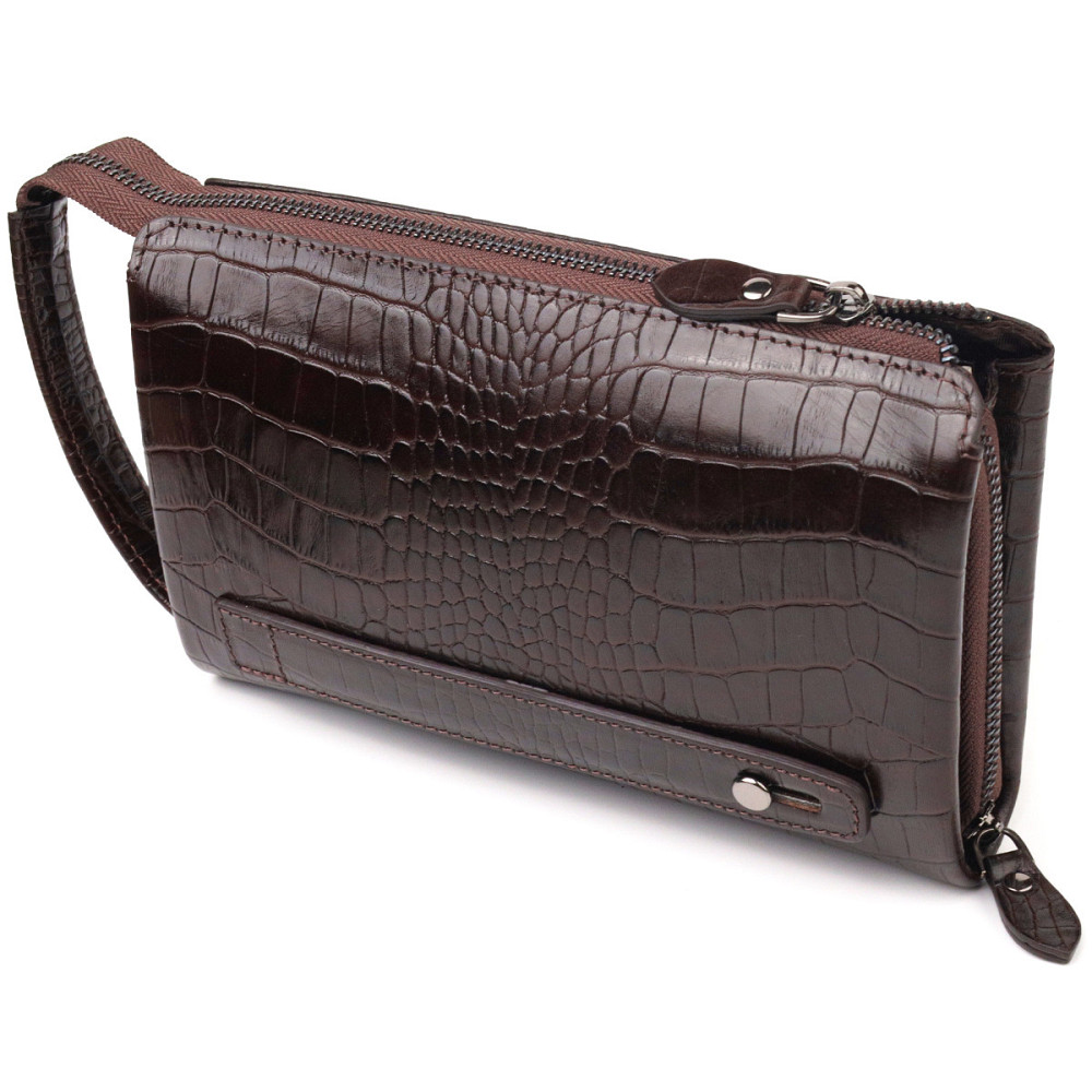 Удобный клатч для мужчин из натуральной фактурной кожи с тиснением под крокодила CANPELLINI 21561 Коричневый Киев - изображение 2
