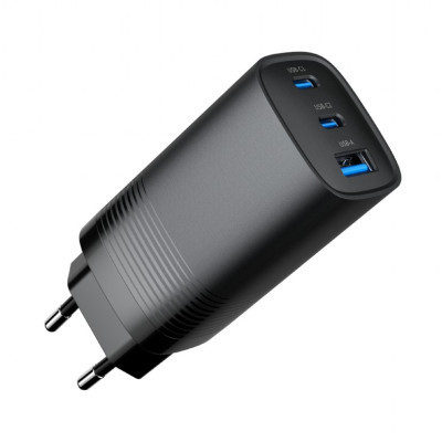 Зарядний пристрій Gembird USB-A + 2xType-C (PD18W + QC3.0 27W) black (TA-UC-PDQC65-01-BK) Вінниця - фото 2