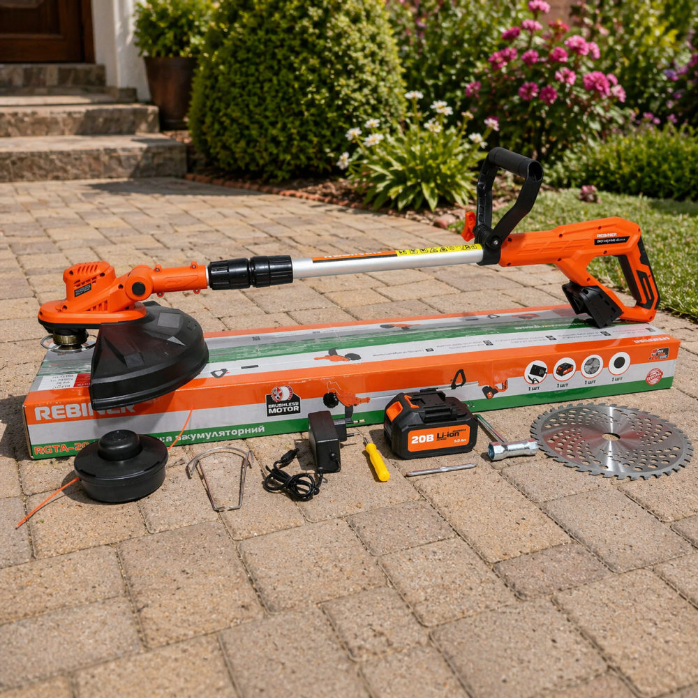 Триммер для травы аккумуляторный Rebiner RGTA-20/4 BL,Аккумуляторный триммер с бесщеточным мотором 1 АКБ, 3 А/ч Львов - изображение 1