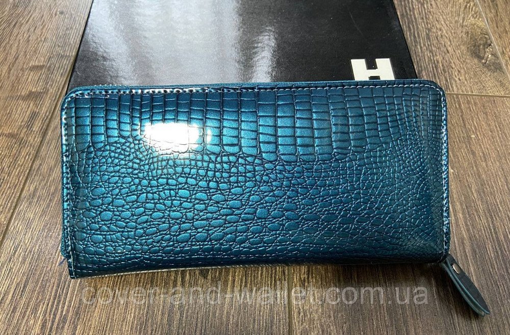 Бірюзовий лаковий жіночий гаманець на блискавці на багато карток Horton AE 202 Київ - фото 6