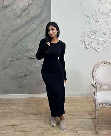 Стильне жіноче плаття довге рубчик мустанг Чорний, 46/48 Одеса