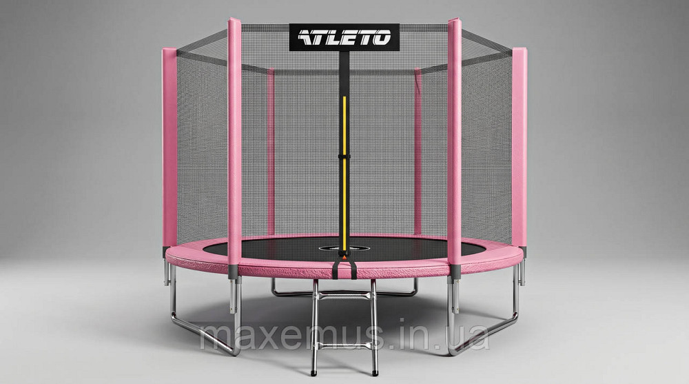 Батут с защитной сеткой и лестницей Atleto 312 см Розовый детский для дачи и дома (нагрузка до 150 кг) Мостиска - изображение 10