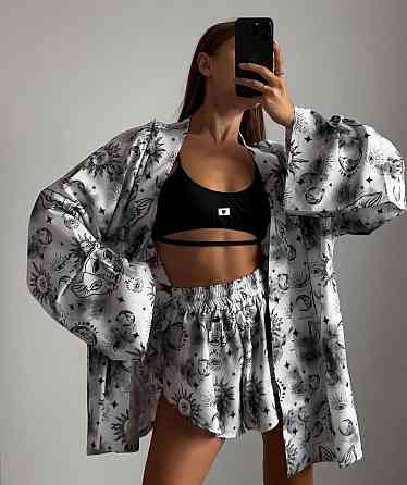 Женский стильный домашний комплект двойка софт принт Белый Одесса