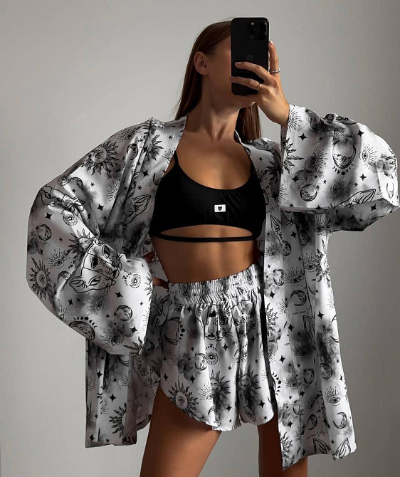 Женский стильный домашний комплект двойка софт принт Белый Одесса - изображение 1