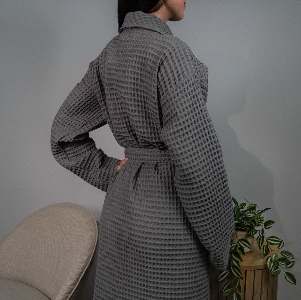 Вафельний халат жіночий з коміром, довгим рукавом YouStar 100% бавовна 380 г/м2 (Сірий) M Суми - фото 10