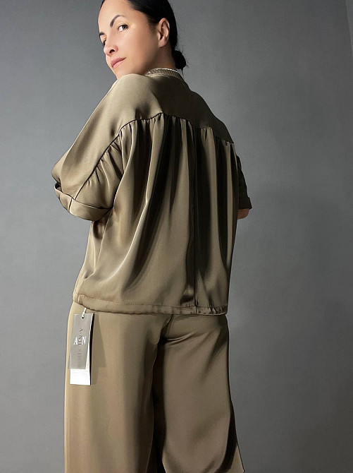 Костюм жіночий A-N 27012 шовковий блузка з брюками палаццо оверсайз бежевий, бежевий, M Київ - фото 12