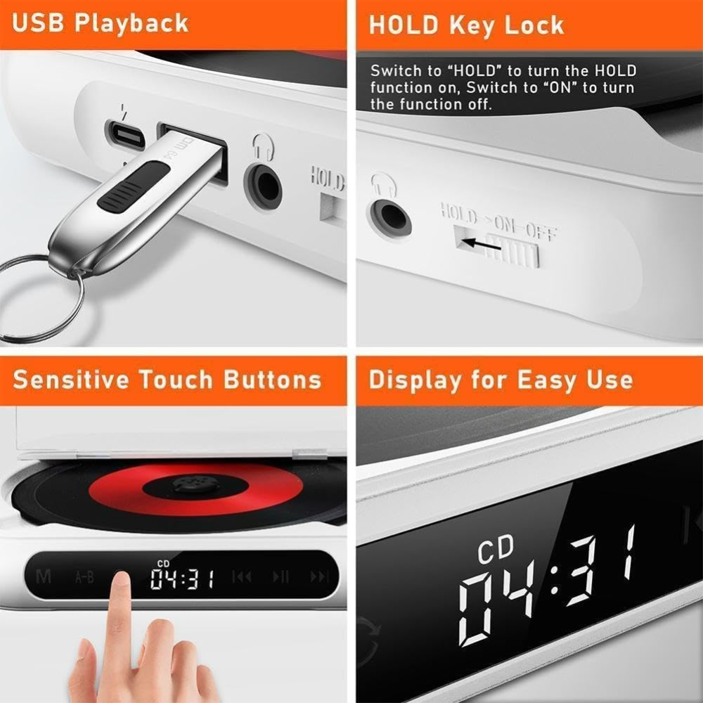 Портативний CD-плеєр Bluetooth-колонка Lyutiore KC918 акумуляторний з FM-радіо та пультом ДУ настінний дисплей Київ - фото 8