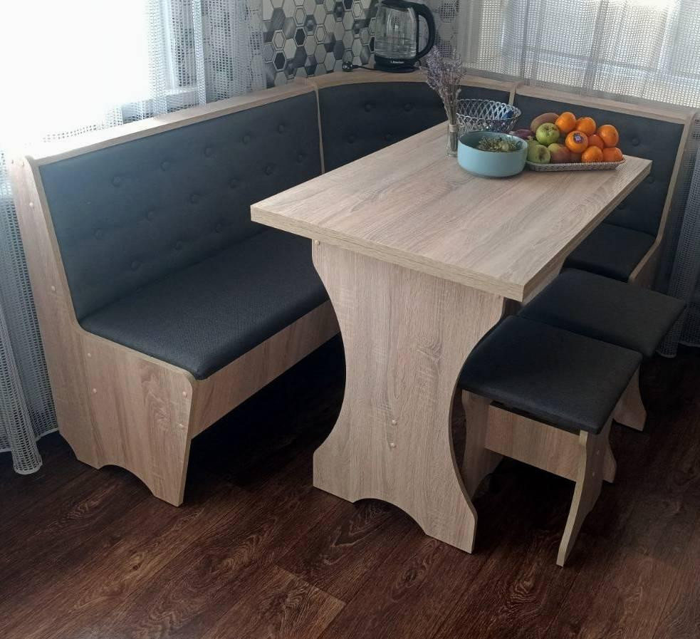 Комплект меблів для кухні - М'який куток Сімейний, стіл, 2 табуретки 114х154 см - Дуб самоа Львів - фото 5