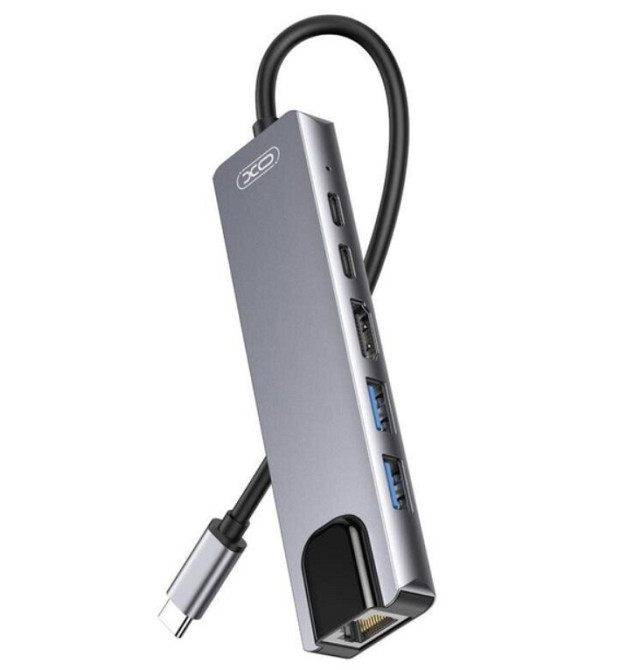 HUB адаптер 6 в 1 XO HUB013 Type-C, сірий Винница - изображение 1
