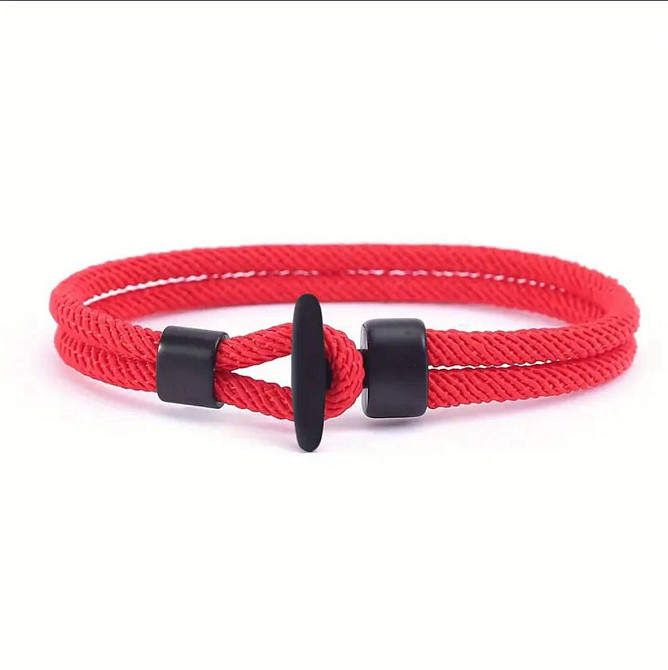 Расный плетёный браслет с чёрным металлическим замком-якорем Киев - изображение 1