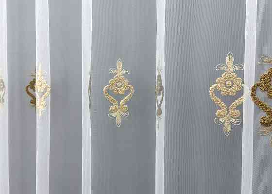 Тюль VR-Textil 1845т Фатин с объемной вышивкой Белый с бежевым и шоколадным 300х270 см (40-202) Киев