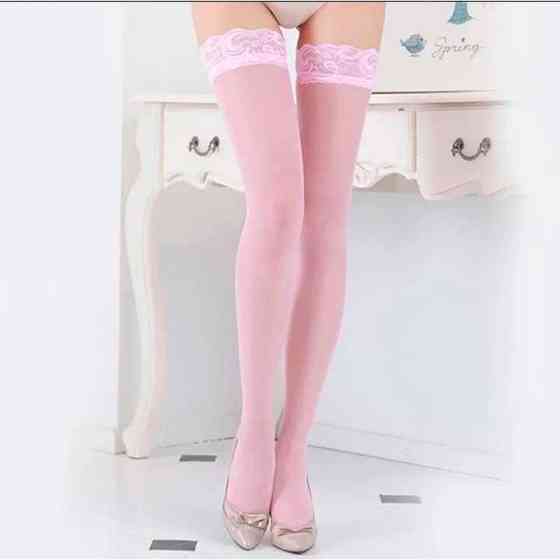 Чулки с кружевом розовый - XS/S/М – Эротическое бельё Винница