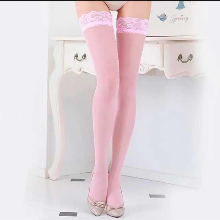 Панчохи з мереживом рожевий - XS/S/М - Еротична білизна Вінниця - фото 1