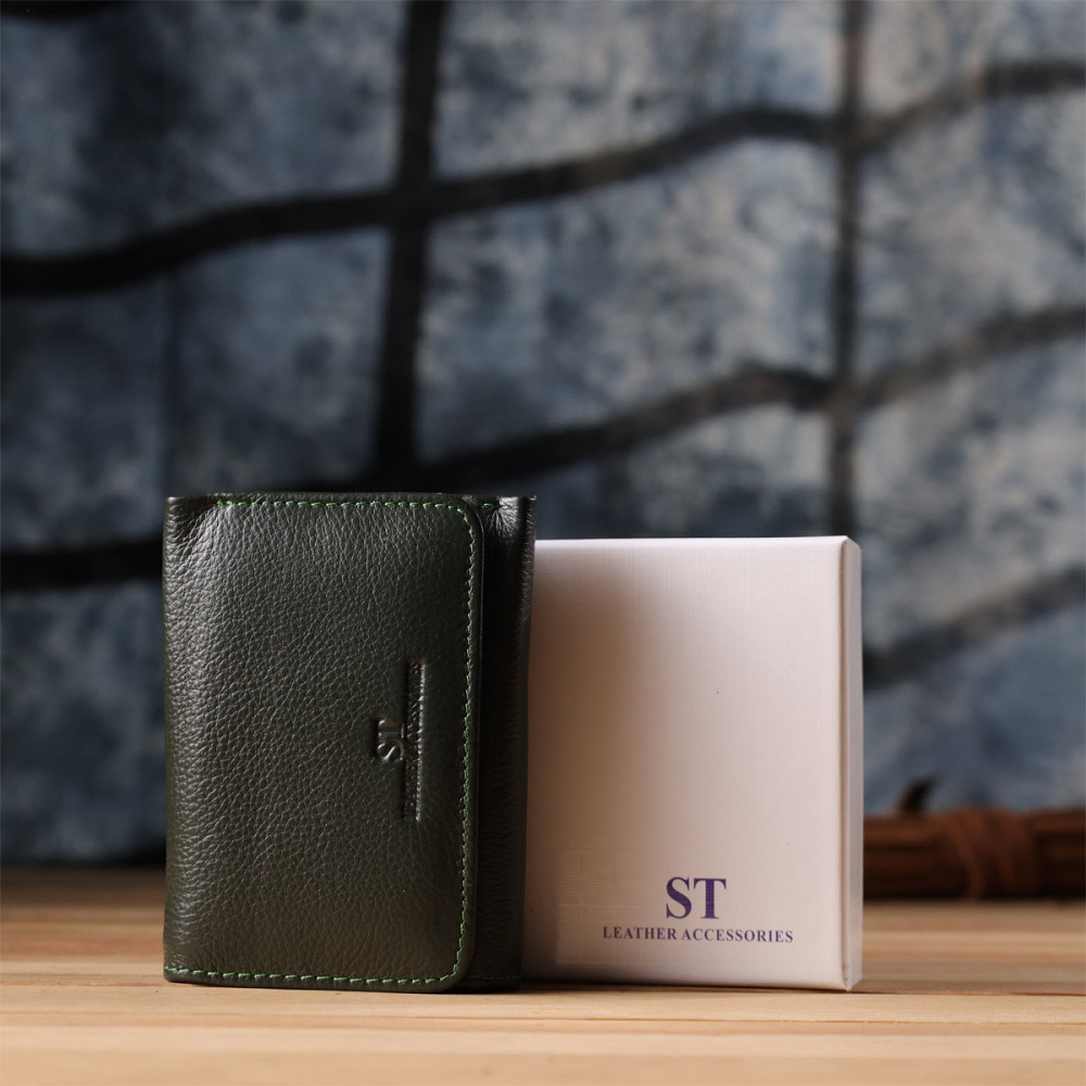 Маленький гаманець зручного формату із натуральної шкіри Зелений (ST Leather) Київ - фото 4
