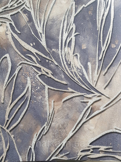 Обои виниловые на флизелине метровые Sintra Edelina листья золотистые на черно сером Киев - изображение 2