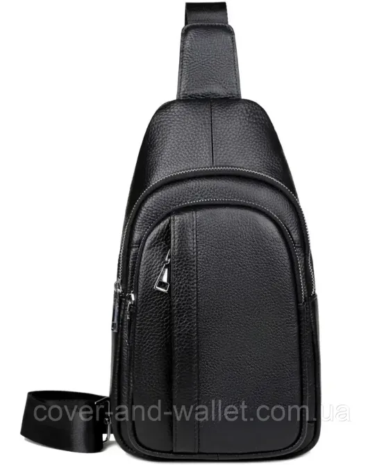 Мужской качественный кожаный слинг черного цвета через плечо Puos Киев - изображение 9