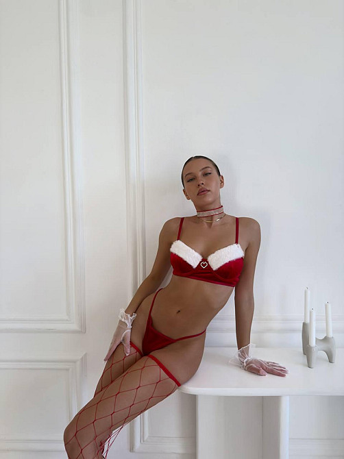 Новорічний комплект рольовий костюм для дорослих сексуальна снігуронька жіноча новорічна білизна з підв'язками червона L Одеса - фото 3