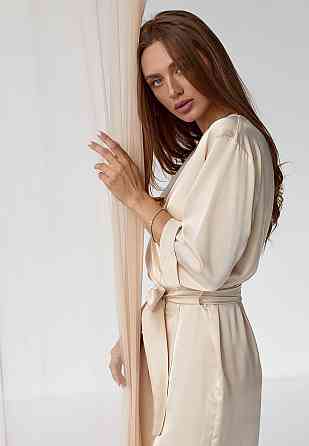 Халат жіночий шовковий під пояс Молочний XL Харків