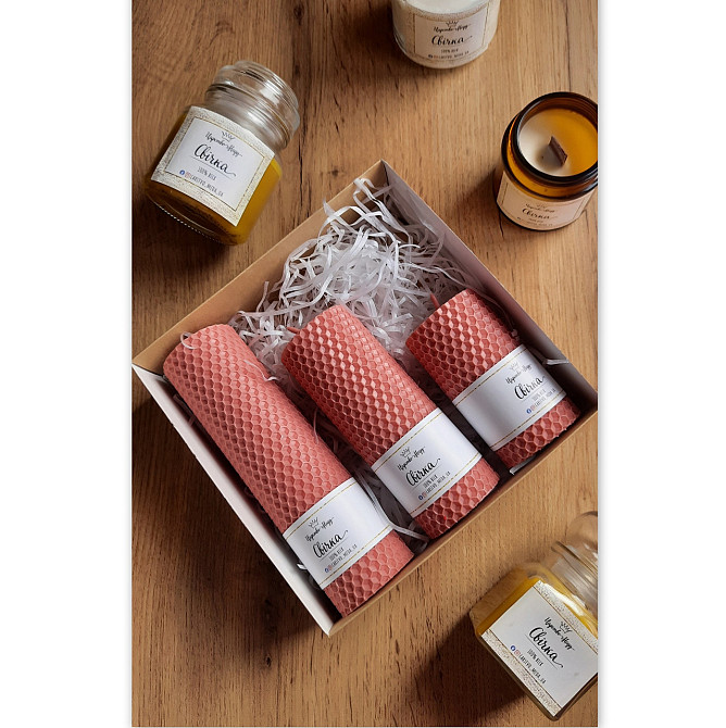 Набір свічок з вощини різної довжини. Натуральний віск. Колір – корал Одеса - фото 1