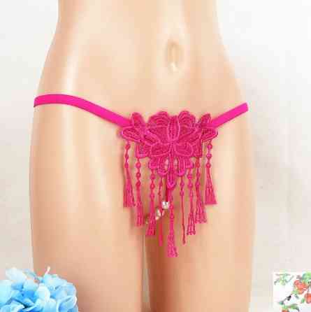 Еротичні стрінги з бусинками малинові - розмір універсальний (на резинці), 15% нейлон, 85% поліестер Київ