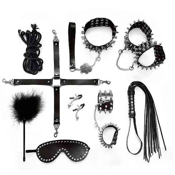 BDSM-набор Art of Sex – Spikes BDSM Set Leather, 10 предметов, черный, натуральная кожа Sex Aura Киев