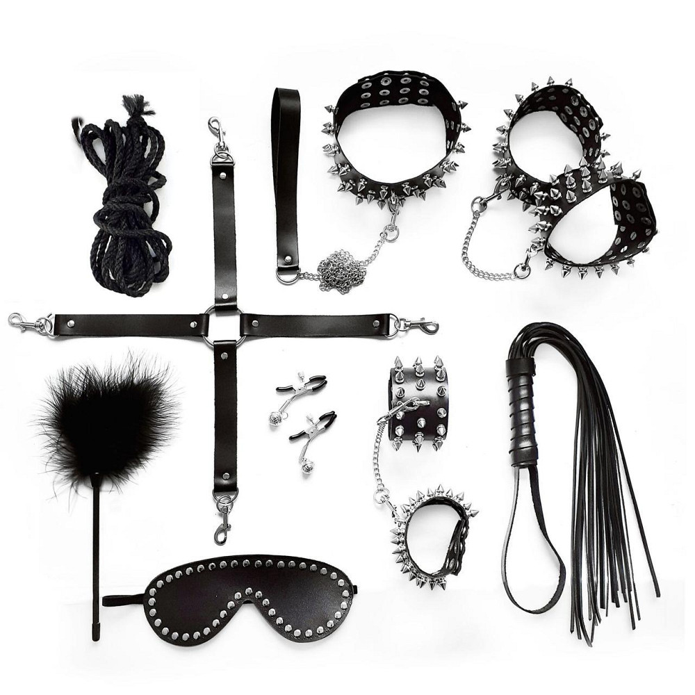 BDSM-набор Art of Sex – Spikes BDSM Set Leather, 10 предметов, черный, натуральная кожа Sex Aura Киев - изображение 1