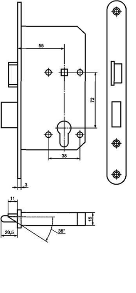 Замок врізний Мотор Січ (Ф6В) Ч/М Кумру з ручкою Харків - фото 2