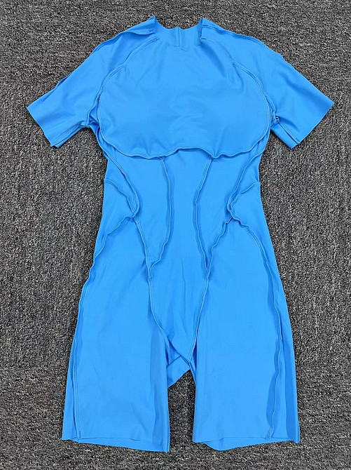 Женский фитнес комбинезон короткий с фактурными швами L Голубой яркий спортивный костюм с шортами трико боди для йоги спортзала Л Днепр - изображение 7