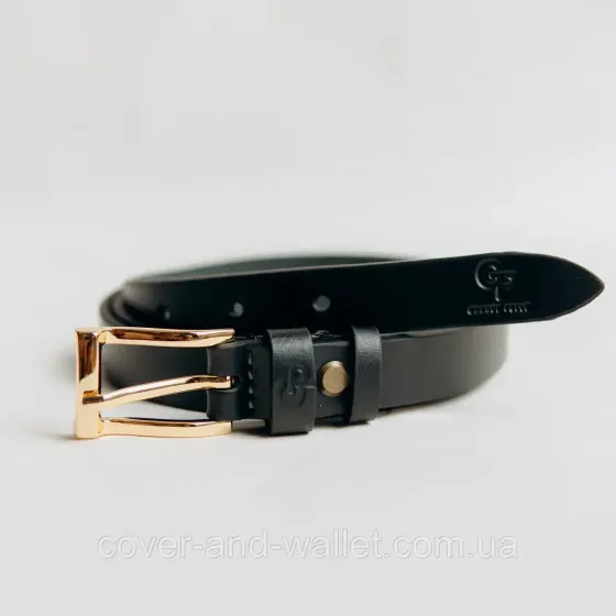 Жіночий вузький ремінь чорного кольору ручної роботи з італійської шкіри Grande Pelle 20 мм Grande Pelle Київ